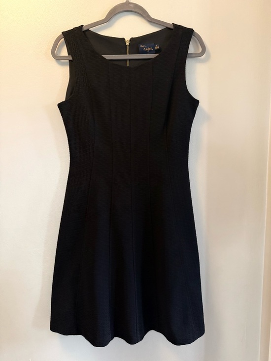 Taylor Dresses & Skirts - Black Sleeveless Textured Fit-and-Flare Dress with Gold Zipper Wedding Guest